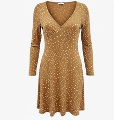 BP. Nordstrom Caramel Brown Lightweight Stretch Slinky Knit Dress Polka Dot NWT