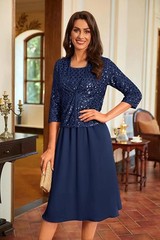 Grace Karin Women&rsquo;s Dark Blue Sequin Midi Dress with Jacket Size XL