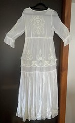 Rare vtg white chiffon maxi dress ,embroidery,ruffles pleats(wedding gown)S/M
