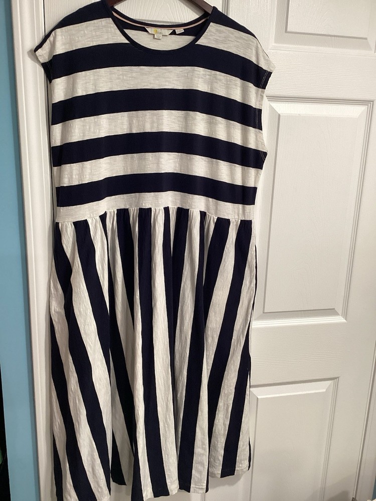 Boden Dress Glorious British Style Maxi Navy Blue Nautical Stripe Sz US 20/22