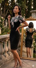 Naeem Khan Black Silk Embellished Sequined Beaded Dress Gown Size 8