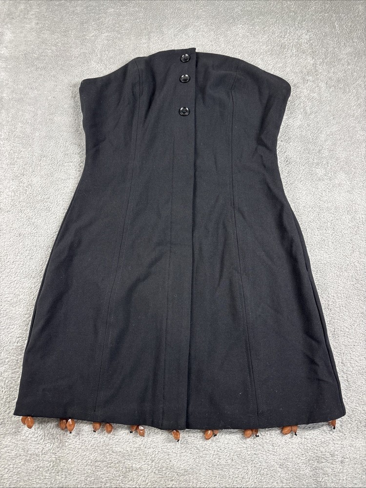 NWT FORE Women&rsquo;s Button Top Strapless Bead Fringe Bottom Mini Dress Black Size M