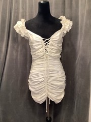 Zara Cream Lace Up Front Off Shoulder Ruffle Sleeve Ruched Mini Dress M
