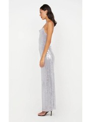 Bec + Bridge Aishya Grey Sequin Cowl Neck Lace Up Back Maxi Dress Size 2