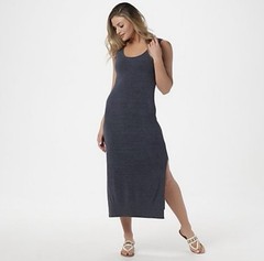 Barefoot Dreams CozyChic Ultra Lite Blue Maxi Dress Sleeveless Side Slit L