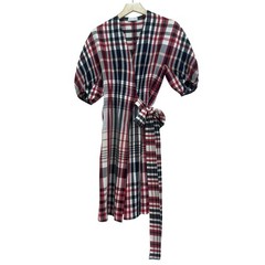SCANLAN THEODORE Plaid Cocoon Sleeve Wrap Dress Women Size AU 8 US 4 Stripe Red