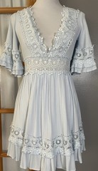 Saints + Secrets Ruffled Mini Dress Sz S Blue Plunging Neck Lace Trim City Sexy