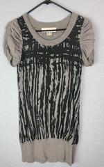 Mac & Jac Sweater Womens Small Gray Black Short Sleeve Knit Tunic Pullover Dress