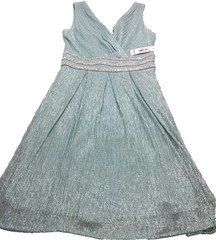 NWT R & M Richards Sleeveless V-Neck Dress Sz 6 Rhinestone Shimmer Seafoam Green