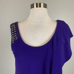 Betsy & Adam Purple Cocktail Dress Beaded One Shoulder Ruffle Mini Sheath Size 4