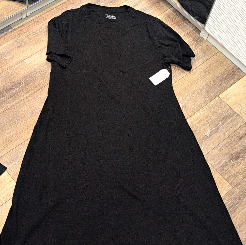 Time and Tru Black Solid Crew Neck Short Sleeve Jersey Cotton Dress (16-18) XL