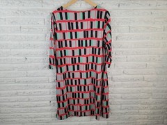 Triste Women&rsquo;s 1X Red Geometric Mini Shirt Dress 3/4 Sleeve Lined Stretch Boat