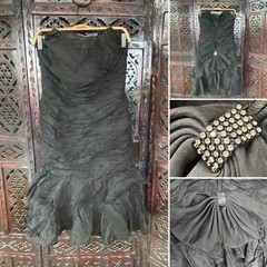 VTG 80s Strapless 100 Silk Bow Bustle Mini Dress Womens 10 Fits 6/8 Black Glam