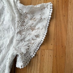 White Lace Fit & Flare Belted Wrap Dress Sz L Boho 90&rsquo;s Y2K Indie Cottage Bridal