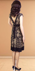 LONDON TIMES size 8 black/tan floral fit/flare polyester/spandex dry clean only