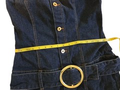 Vtg Y2K Baby Phat Denim Strapless Belted Sheath Stretch Dress W Logo 11