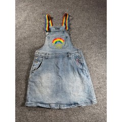 SpongeBob SquarePants Rainbow Denim Overall Dress Womens Medium Light Wash Blue