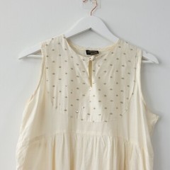 White Silk Maxi Dress S Sequin Flowy Kaftan Indian Middle Eastern CHHAYA MODY