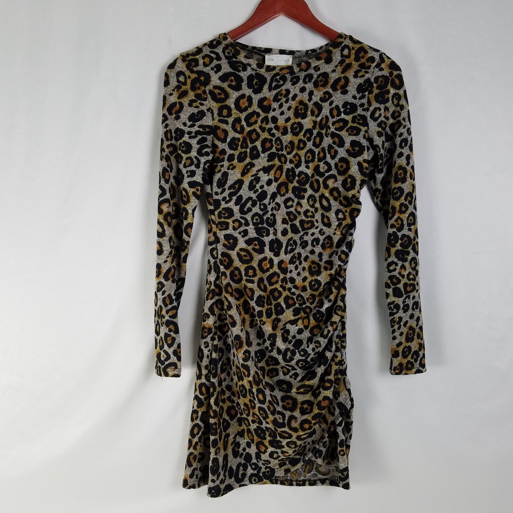New Jun & Ivy Sheath Dress Womens Small Multicolor Leopard Long Sleeve Crew Neck