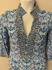 Nicoblu Shalimar Long Tunic Dress size 4 maxi Sapphire Jewel Embellishment