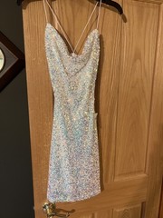 Windsor Allie Formal Sequin Open Back Mini Dress Sz Small white brand new