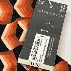 Worthington Dress Bold Geometric All Over Print Satin Midi Tie Neck Size 3X