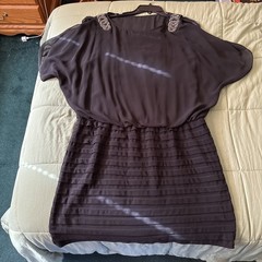 Black With Silver Sequins Design Lined One Piece Dress Size 16