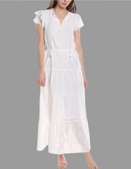 Size XL New J.McLaughlin Feminine Elena White Eyelet Maxi Dress Ruffle Sleeves
