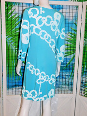 M Lilly Pulitzer Turquoise & White Coastal Vibe 3/4 Sleeves Logo Buttons