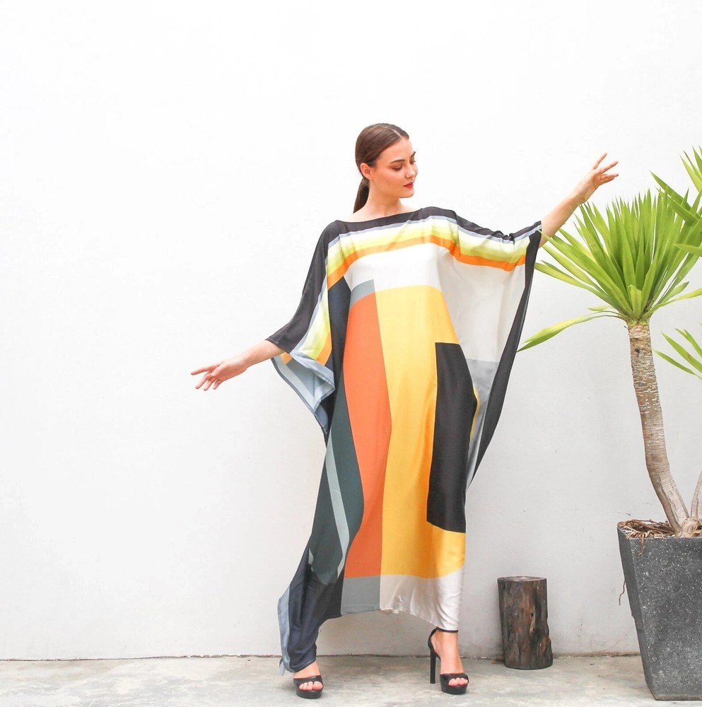 Multi Color Printed Kaftan,Casual Wear, Long Kaftan,Soft Satin Silk Kaftan J5828