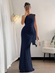 Elegant Asymmetrical Maxi Dress Formal Evening Party Mermaid Slim High Stretch