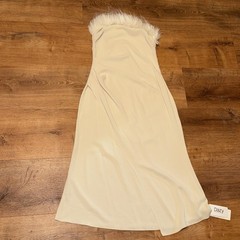 Dazy Ivory Strapless Feather Satin Maxi Dress Sleeveless