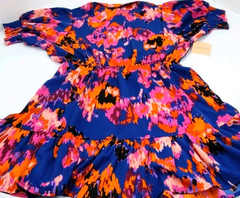 NWT First Love Knee Length Summer Dress Colorful Artsy Size Large Blue Pink