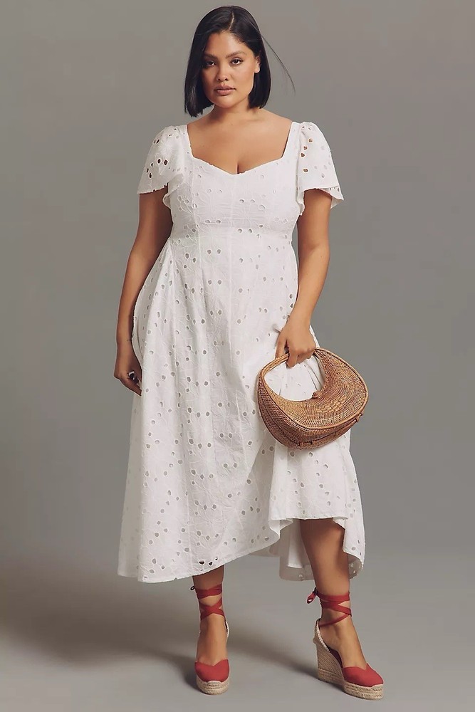NWT Size XL – Extro&Vert Ada Flutter-Sleeve Broderie Midi Dress (NWT US$ 123)