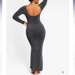 Shapellx Elegant Silver Metallic Stretch Long Sleeve Dress
