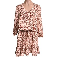 CAbi #5406 Sienna Dress Rust Animal Print Drawstring Waist Ruffled Hemline LARGE