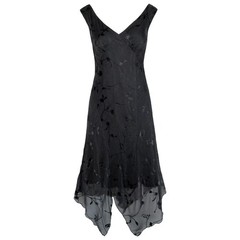 Sz 12 Vintage Y2K 90s Black Floral Burnout Handkerchief Fairycore Gothic Dress