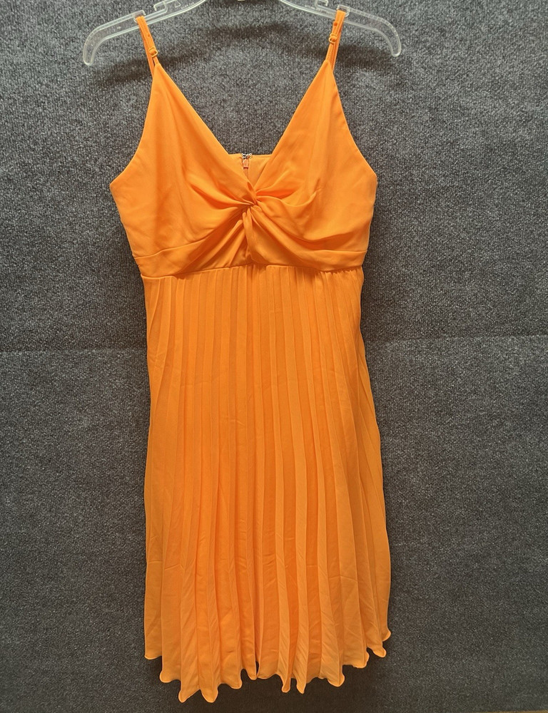 ASOS Orange Solid V-Neck Pleated Ruffle Lined Short Zip Dress 10