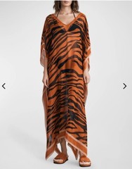 NWT Rag & Bone Kaia Silk-Blend Kaftan Orange Tiger One Size $325