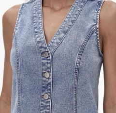 Frye Blue Sleeveless Button Down V Neck Mini Knee Length Dress Size Small NWT