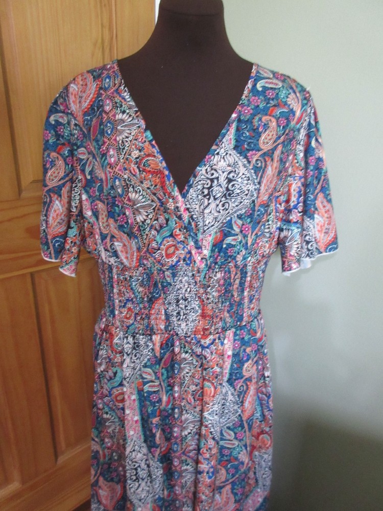 Zollucky Pull Over Gathered Waist V Neck Dress, 100% Polyester, Size XXL, VGC!