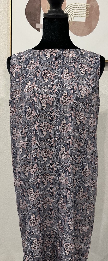 HALOGEN pastel Blue Blush Pink Scroll floral sleeveless sheath boho dress size S