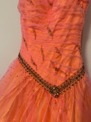 Mori Lee by Madeline Gardner Ball Gown (Orange w/ Pink) (Size 2)