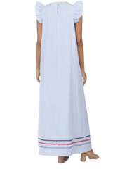 NWT Sail To Sable Flutter Sleeve Maxi in Blue Stripe Shirting Ric Rac Dress XS