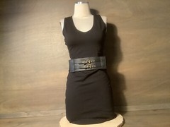 Uptown USA Women&rsquo;s BLACK FRONT BELTED DRESS STRETCH A LINE SIZE S, M, L NEW