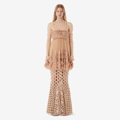 Authentic NEW BURBERRY Women&rsquo;s Nude RUNWAY Tull / Lace Baby Doll Dress 6 US S