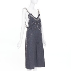rare MIU MIU 2021 Runway grey wool crystal spikes stud punk slip dress IT38 XS