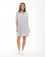 Ripe Maternity Dress Size M Sam Stripe Slate Gray Button Front Nursing Midi NWOT