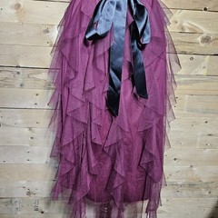 Deb Burgundy Strapless Tulle High-Low Ruffle Dress with Black Floral Sash Size M