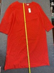Gap Red Solid Shift Dress Round Neck 3/4 Sleeve Knee Zip Regular Size 14